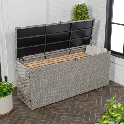 happimess TRK1001A Nino 47.24" Modern Minimalist Outdoor Faux Wicker Deck and Patio Storage Box, Gray, Soft-Close, for Package Delivery, Patio Furniture, Cushions, Gardening Tools, Pool Supplies