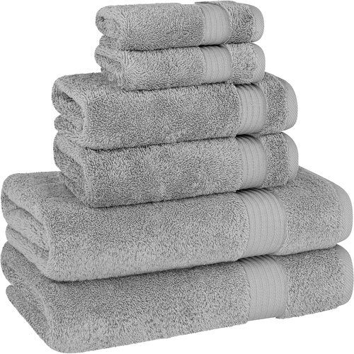 Cotton Paradise 6-Piece Towel Set - 100% Soft Absorbent Turkish Towels in Light Gray | Bath, Hand & Washcloths