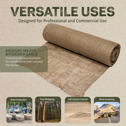 Dewitt Natural Burlap Roll 5.5 oz, 4 x 250 Feet – Medium-Weave Jute Fabric for Soil Covering, Plant Protection, Tree Wraps, Erosion Control, Wind Screens, and Crafts