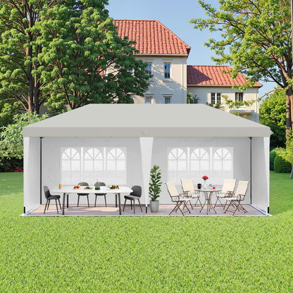 Osparple Canopy Tent for Parties 19.2'x9.7' Pop Up Canopy Tent with 4 Sidewalls Outdoor Instant Gazebo with Carry Bag Sunshades for Patio, Outdoor, Garden, White