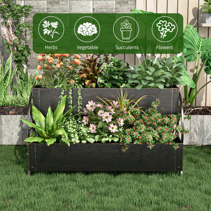 Athuiline Metal Raised Garden Beds with Wagon Wheels, 3-Tier Outdoor Planter Boxes, Decorative Herb Garden Planter for Flowers Herbs Vegetables, Small Flower Cart for Patio, Balcony (Retro Gold)