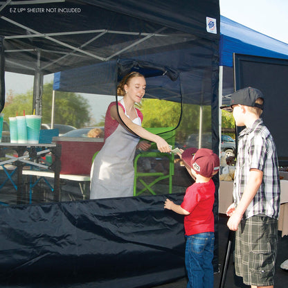 E-Z UP Food Booth Sidewall Kit, Set of 4, Fits 10' x 10' Straight Leg Canopy (Canopy/Shelter NOT Included), Includes 2 Roll-Up Serving Windows, Commercial Grade Mesh, Black