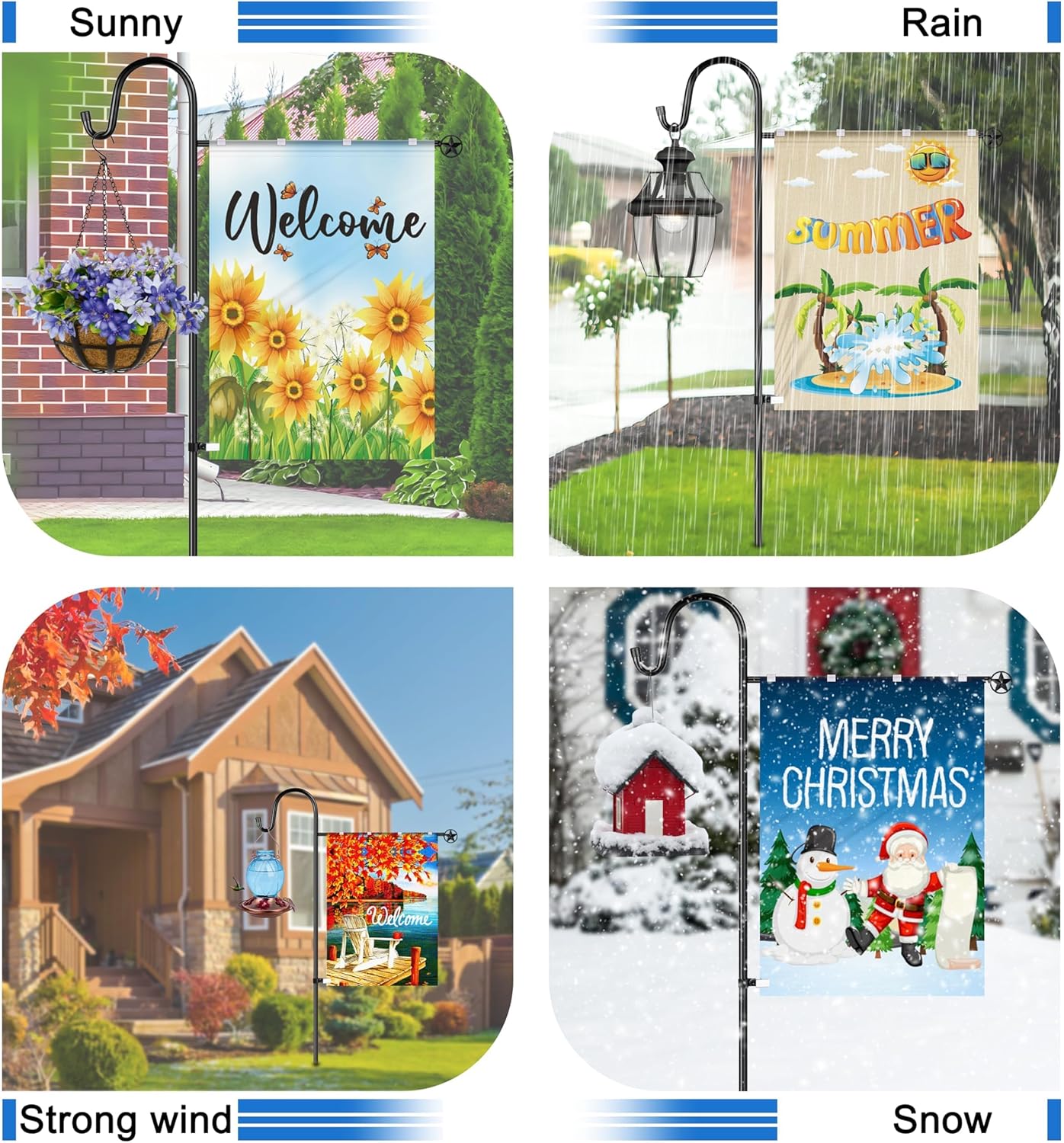 Ottsuls Heavy-Duty Garden Flag Stand - 60-Inch Sturdy Shepherd Hook for 28"x40" Flags