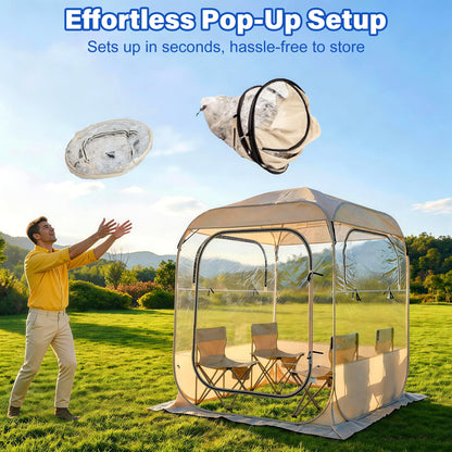 DIAMONDFORGE Pop Up Sports Tent 5x5 FT, Portable Waterproof Clear Tent with Removable Top Cover for 2-3 Person, Instant Setup, Spacious BubbleTent for Outside, Patio and Outdoor Activities, Beige