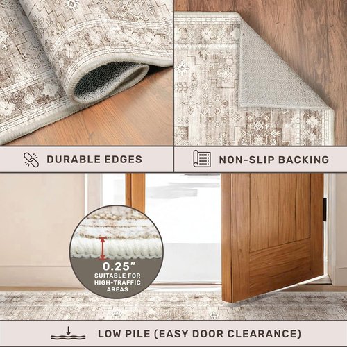 Hazo Haus Non-Slip Hallway Runner Rug - Washable & Waterproof 2x10 Beige/Latte Farmhouse Décor