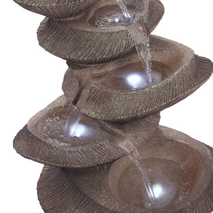 Alpine Corporation WIN1332L-BR Outdoor Floor Tiered Basin Fountain with LED Lights, Modern Basin Garden Fountain 31", Brown