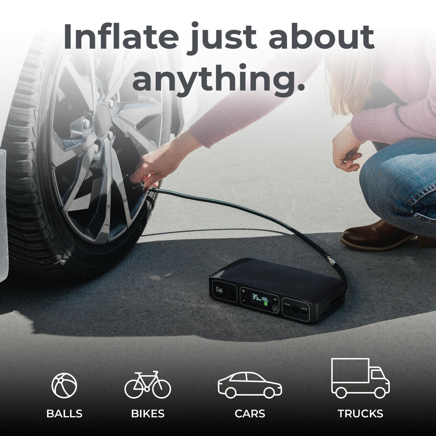 HALO Bolt Air 58830 Portable Car Battery Jump Starter | 100 PSI Air Compressor, 58.8Wh USB Power Bank, Emergency Floodlight & Charger, Jumps Cars SUVs & Trucks, Inflates Tires, TSA Approved — Black