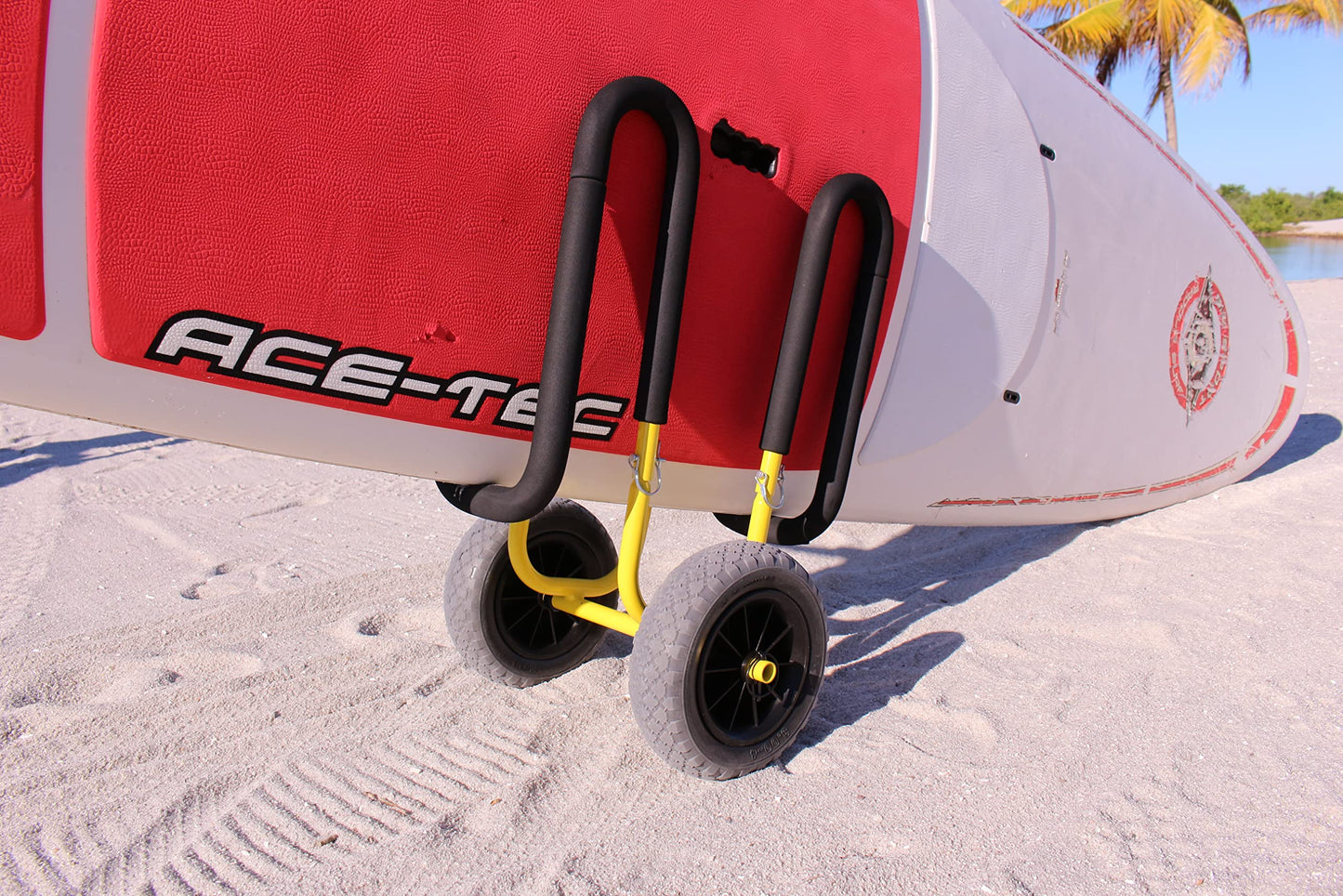 Suspenz Stand Up Paddle Board & Surfboard Transport Cart with Airless Wheels, Single-Up SUP Carrier Trolley, Yellow (22-9911)