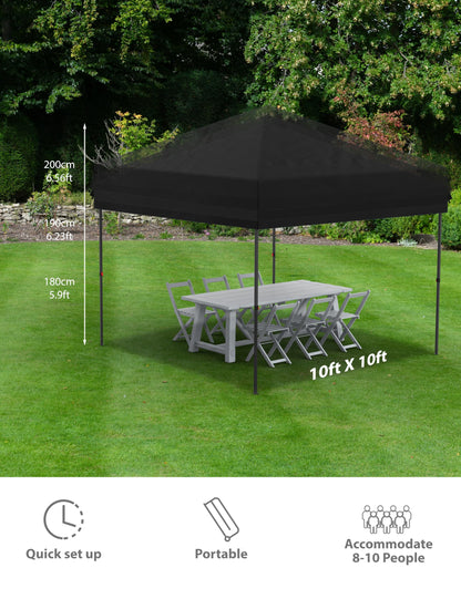 10'x10' Pop up Canopy Tent with 210 D Oxford Fabric, Portable Instant Commercial Canopy Including 4Pcs Sidewalls 4 Stakes 4 Ropes 4 Sandbags for Farmers' Market, Patio, Outdoor, Camping-Black