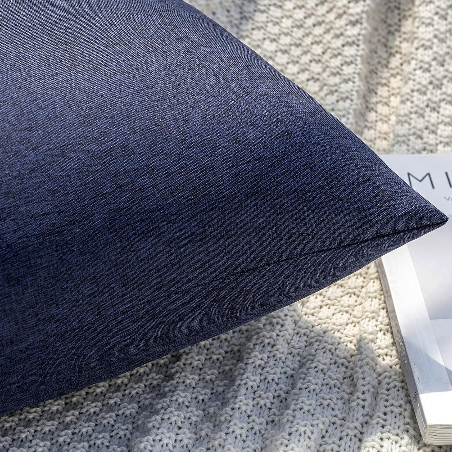 MIULEE Decorative Outdoor Throw Pillow Covers - Waterproof Faux Linen Cushion Cases | 22x22 Inch Navy, Set of 2