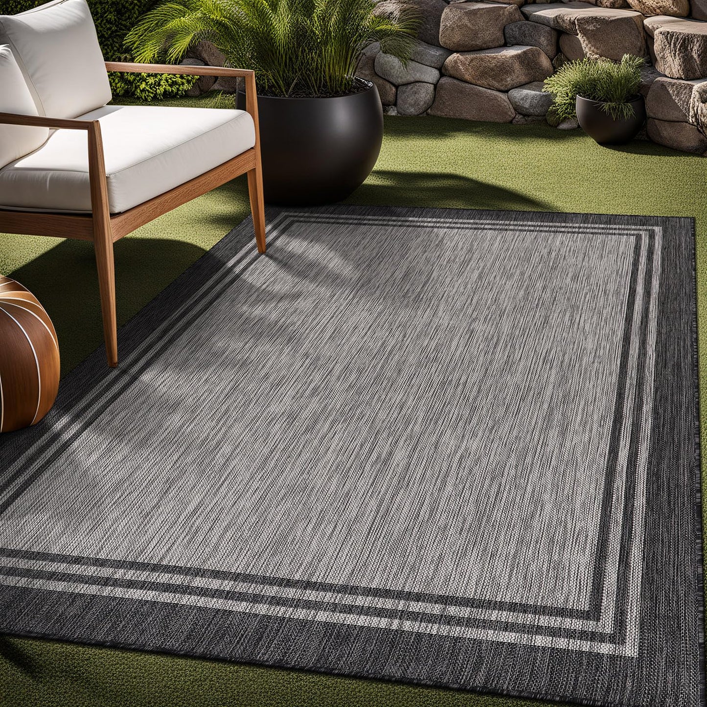 Luul Home Bordered Outdoor Rug 10x14 Washable Outside Carpet for Indoor Patio Porch Waterproof Easy Cleaning Non Shedding Area Rugs Dark Gray 10 x 14