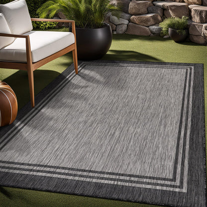 Luul Home Bordered Outdoor Rug 10x14 Washable Outside Carpet for Indoor Patio Porch Waterproof Easy Cleaning Non Shedding Area Rugs Dark Gray 10 x 14