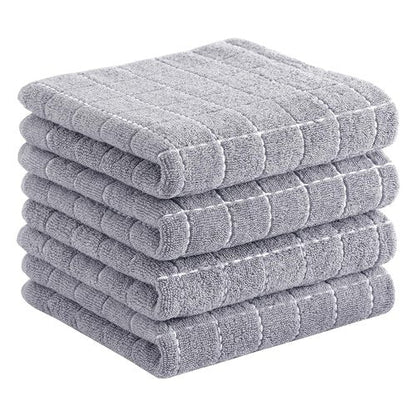 Homaxy 100% Cotton Terry Kitchen Towels(Light Grey, 13 x 28 Inches), Checkered Designed, Soft and Super Absorbent Dish Towels, 4 Pack