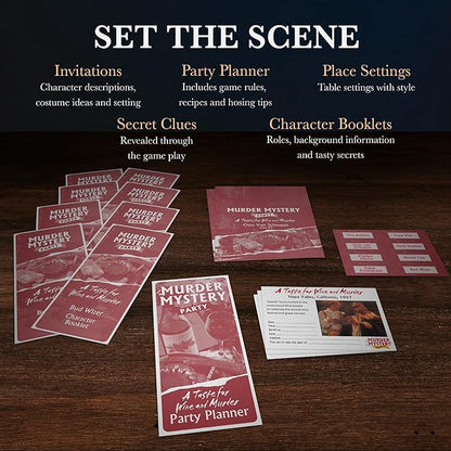 Murder Mystery Party A Taste for Wine &amp Murder – Murder Mystery Dinner Party Game for Adults – Interactive Crime Solving Role Play Game Night Kit with Invitations &amp Clues – Ages 16+
