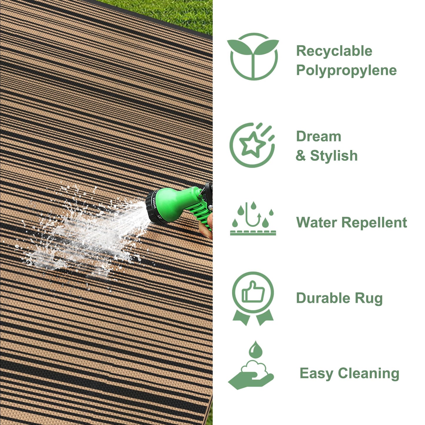 GENIMO Outdoor Rug for Patio Clearance, 10'x14' Reversible Plastic Straw Rugs, Lightweight Waterproof RV Camping Mat for Camper, Balcony, Deck, Backyard, Picnic, BlackBrown