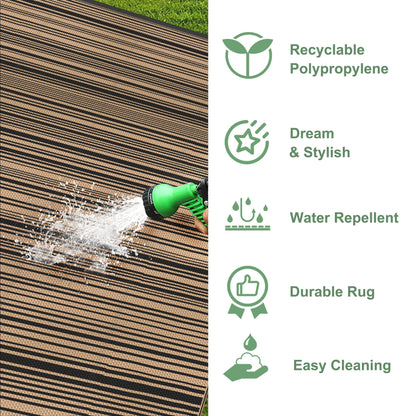 GENIMO Outdoor Rug for Patio Clearance, 10'x14' Reversible Plastic Straw Rugs, Lightweight Waterproof RV Camping Mat for Camper, Balcony, Deck, Backyard, Picnic, BlackBrown