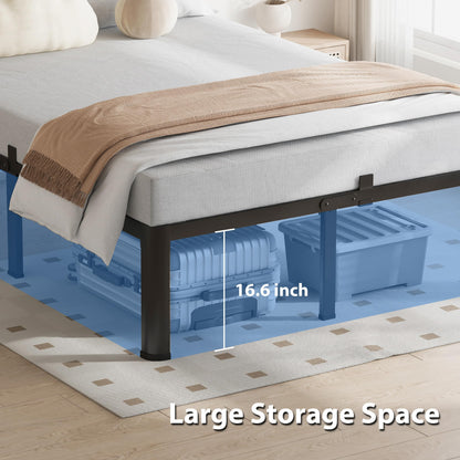 VIPSHOW 18 Inch King Size Bed Frame, 3500Lbs Heavy Duty Metal Platform with Round Corner Legs Mattress Slide Stopper, Steel Slat Support No Box Spring Needed, Noise Free, Non-Slip, Easy Assembly