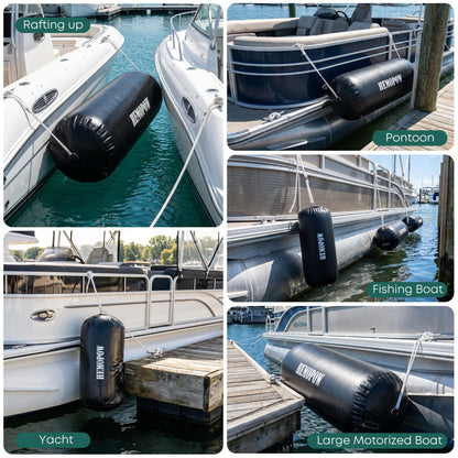 HEMOPOW Heavy Duty Inflatable Boat Fenders, Upgraded PVC Dock Bumpers for Docking - Marine Boat Fender with Storage Bag, Pump & Lines for Yacht, Pontoon, Fishing Boat - 18 * 60inch