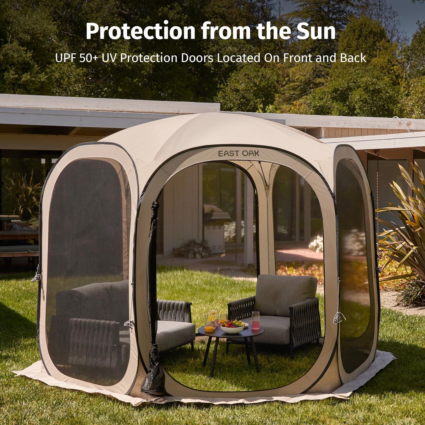 East Oak Pop up Screen Tent with Mosquito Netting, Portable Screen House Canopy Shelter, 10 x 10 FT Instant Screen Gazebo & UPF 50+ UV Protection for Patio, Backyard, Deck & Outdoor Activities, Beige
