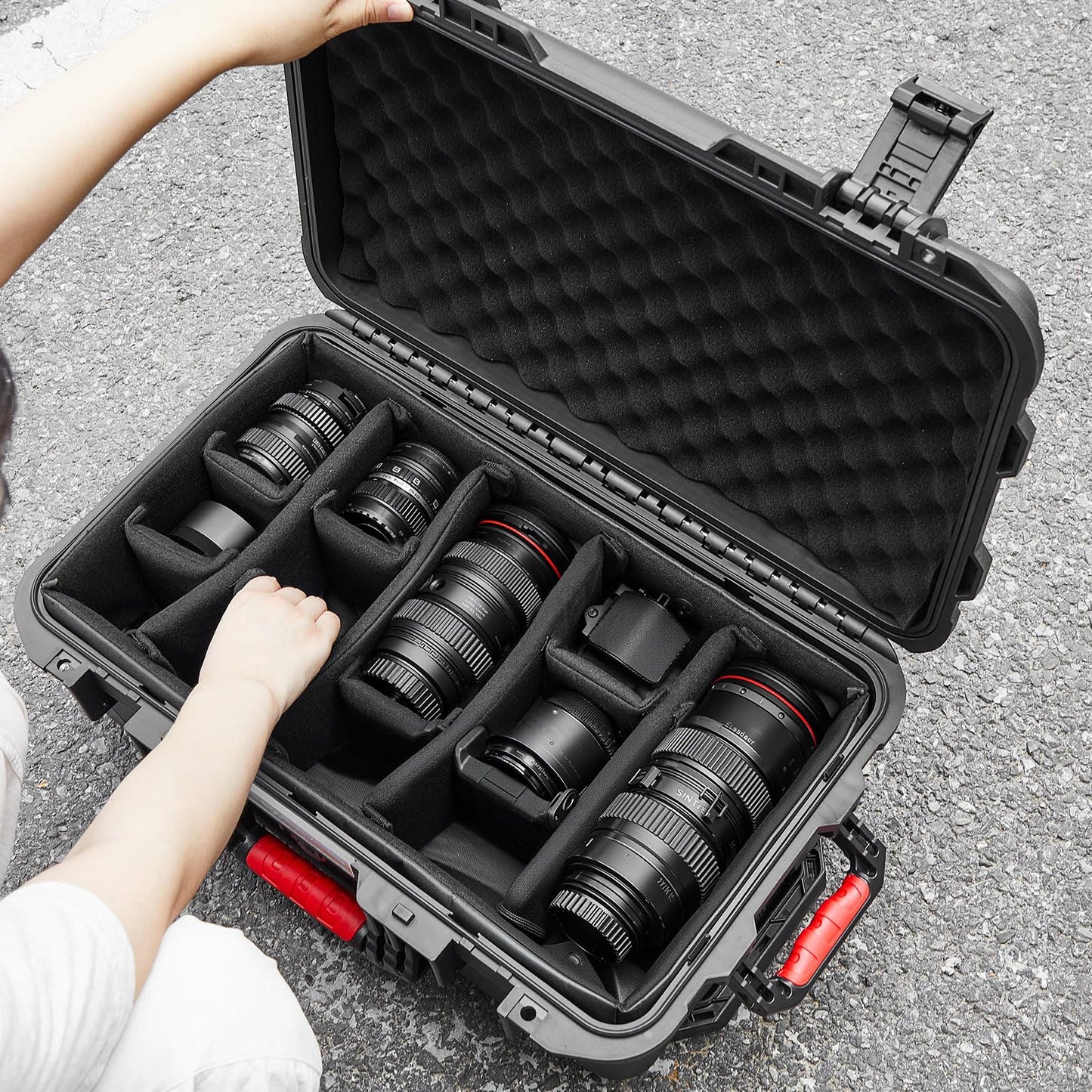 Relaxweex Black Waterproof Rolling Camera Hard Case 22x14x9 Inch, Impact-resistant Travel Case with Padded Dividers & Wheels for Cameras, Lenses & Accessories