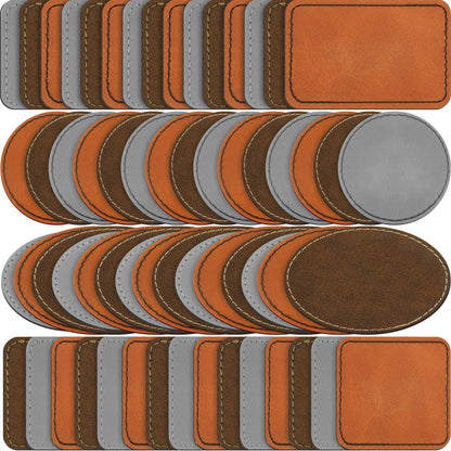 Dunzy 60 Pcs Blank Leatherette Hat Patches Laserable Leatherette Patch Iron on Heat Press with Adhesive Leather Patches for Hats Clothes Repair(Khaki, Golden Brown, Gray,3.5 x 2.5 Inches)