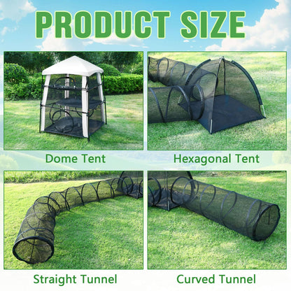 CypherX Extra Large Catio Outdoor Cat Enclosure, 3-Tier Cat Tents with Tunnels for Indoor Cats/Pop Up Cube, Cat Tower Playpen with 2 Tunnels and Tents, Portable Pet Playhouse for Outside, Patio(Grey)