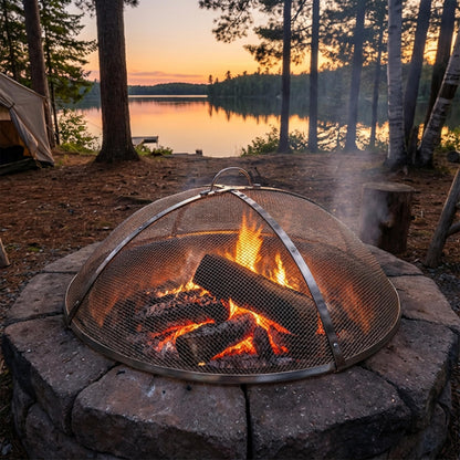 Sunnydaze Round Stainless Steel Spark Screen - Rust-Resistant Heavy-Duty Metal Fire Pit Spark Screen with Handle - 30" Diameter