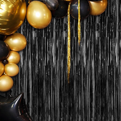 2 Pack Halloween Backdrop, 3.28 FT x 7.05 FT Orange Purple Black Green Party Streamer, Metallic Foil Curtains Tinsel Backdrop, Halloween Party Decorations Photo Props for Door Wall