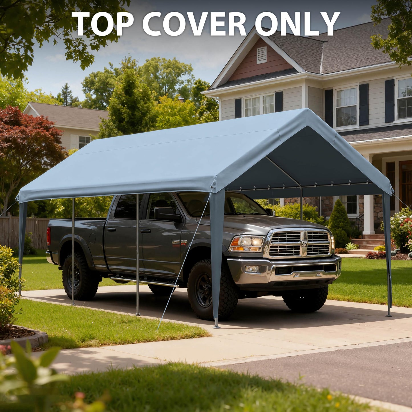 Pakunoda Carport Replacement Canopy Cover 10'x20' for Tent Top Garage Shelter Cover, 800D Heavy Duty Oxford Waterproof & UV Protected Car Canopy Tarp with Ball Bungees (Frame is not Included)