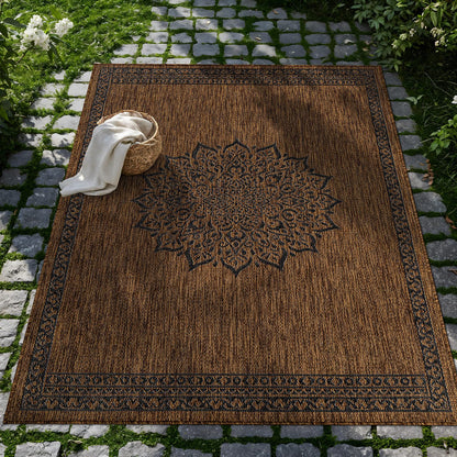 CAMILSON Outdoor Rug 9x12 Medallion Gold Modern Large Area Rugs for Indoor and Outdoor Patios Kitchen and Hallway Mats Washable Porch Deck Outside Carpet (Medallion Gold 9 x 12)