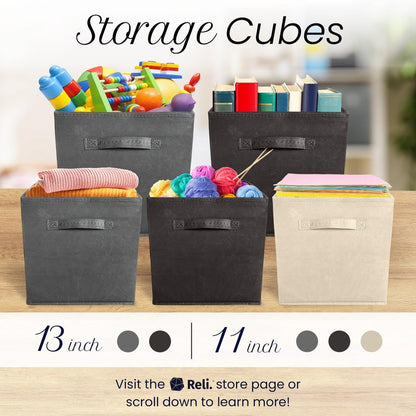Reli. 13x13x13 Storage Cube Bins (8 Pack) | Large Cube Organizer Bins | 13x13 Fabric Storage Boxes | Fits Kallax | Collapsible, Foldable Fabric Cubby Box (Square) | Kids Room Organization (Dark Gray)