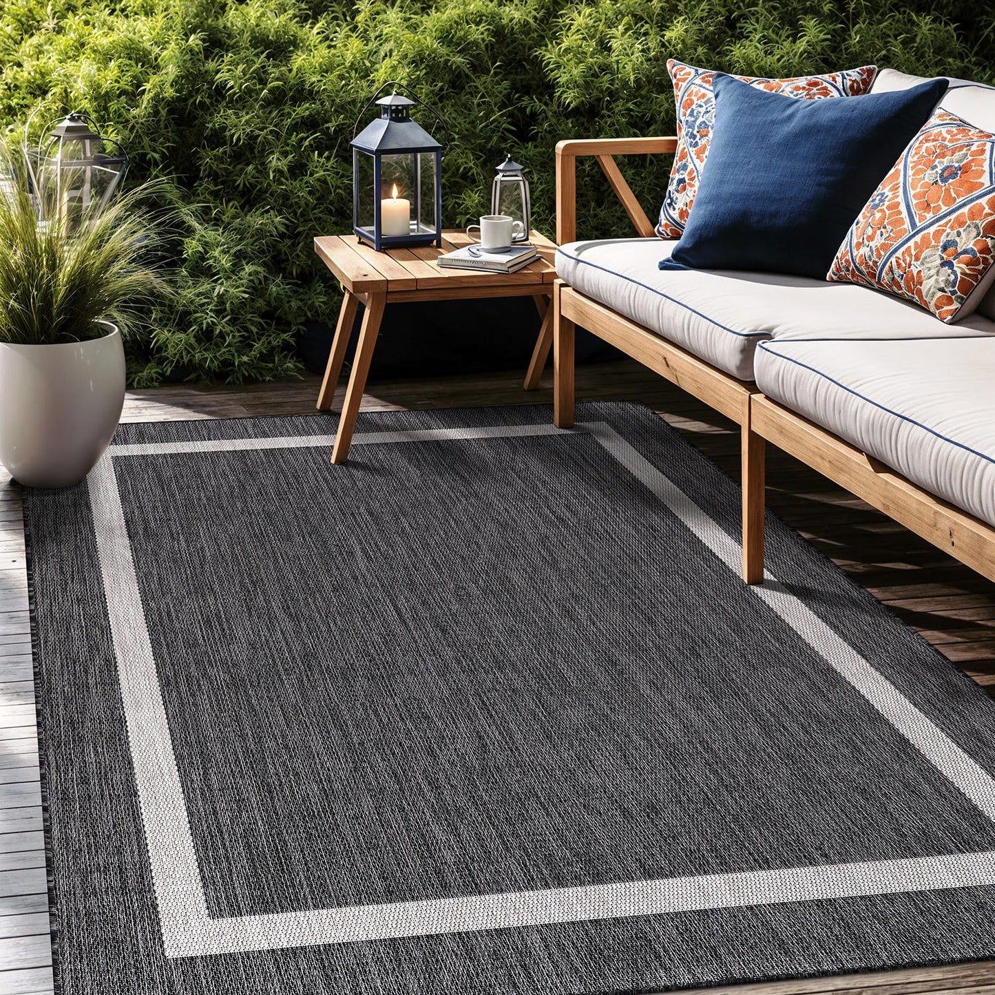 Luul Home Bordered Outdoor Rug 9x12 Washable Outside Carpet for Indoor Patio Porch Waterproof Easy Cleaning Non Shedding Area Rugs Gray 9 x 12