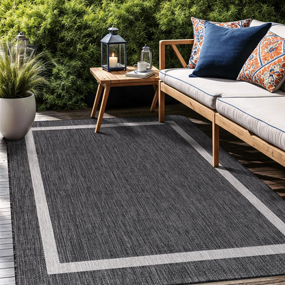 Luul Home Bordered Outdoor Rug 9x12 Washable Outside Carpet for Indoor Patio Porch Waterproof Easy Cleaning Non Shedding Area Rugs Gray 9 x 12