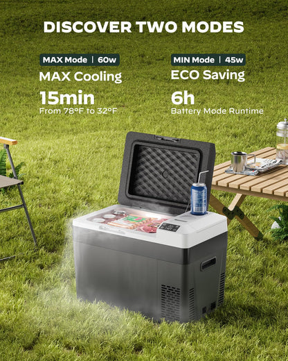 Silonn 24QT Electric Cooler, 12 Volt Car Refrigerator, Portable Car Fridge with Battery Power Option, 12/24V DC & 110-240V AC, Road Trips -4°F to +68°F