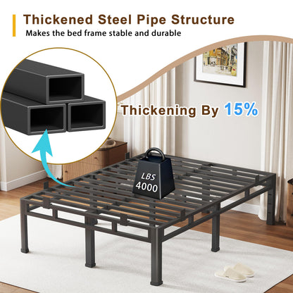 ROIL 16 Inch Twin Size Bed Frame, Double Layer Metal Bed Frame with Round Corner Legs, 4000LBS Bed Frame & Box Spring 2 in 1 Platform with Headboard Holes Mattress Baffles, Noise-Free Easy Assembly