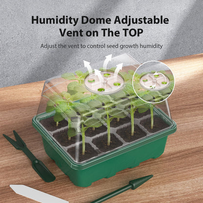 POROLIR Seed Starter Tray, 10PCS Seed Starter Kit, Seedling Starter Trays with Heightened Lids for Seed Staring, Indoor Gardening Plant Germination Trays (12 Cells per Tray) Green