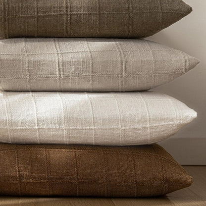 Foindtower Set of 2 Decorative Linen Check Throw Pillow Covers Neutral Farmhouse Lumbar Cushion Covers Modern Boho Home Decor for Sofa Chair Couch Bedroom Living Room,12×20 Inch,Natural Linen