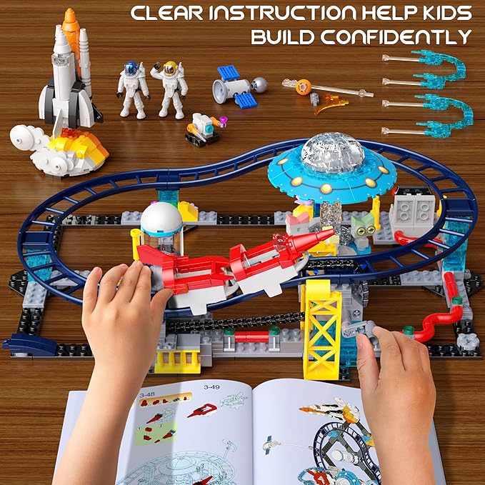 2 in 1 Space Roller Coaster Building Set for Kids 6+ 788PCS STEM Astronaut &amp Spaceship Toy Creative Space Station Construction Kit Birthday for Boys Girls Ages 6-12