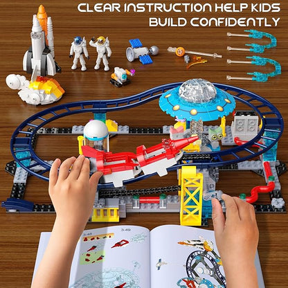 2 in 1 Space Roller Coaster Building Set for Kids 6+ 788PCS STEM Astronaut &amp Spaceship Toy Creative Space Station Construction Kit Birthday for Boys Girls Ages 6-12