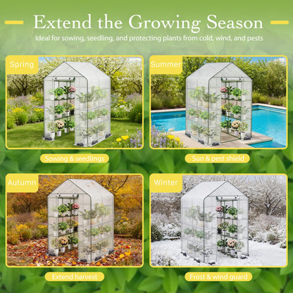 OnlyGarden Greenhouse for Outdoors, Walk in Greenhouse with PE Cover PE-Coated Steel Frame, Large Plant Hot House for Outside, 3 Tier 8 Shelves Portable Green House Winter 48" x 73.2" x 74.8"