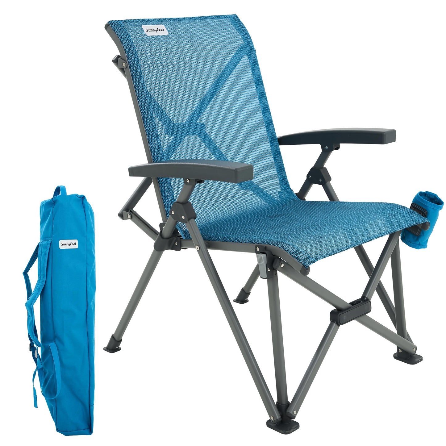 SUNNYFEEL Folding Camping Chair Heavy Duty Ergonomic Chairs Support 500lbs with Adjustable Breathable High Back Support and Cup Holder, Aluminum Frame for Fishing, Camp, Beach, Lawn, RV, Patio