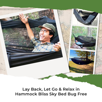 Hammock Bliss Sky Bed Bug Free - Insect Free Hanging Tent That Hangs Like A Hammock But Sleeps Like A Bed - Unique Asymmetrical Design Creates An Amazing Lay Flat Camping Hammock Sleeping Experience