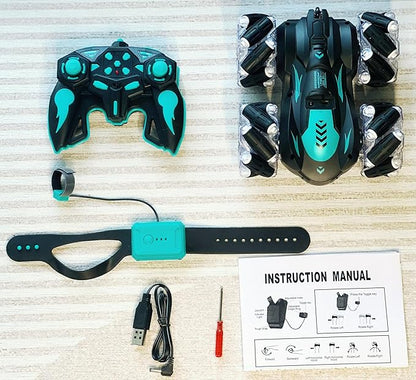 Gesture Sensing RC Stunt Car with Light 2.4G 4WD Hand Controlled Gravity Remote Control Car Toy with 360° Flips Car for Boys Age 6 and Up Blue