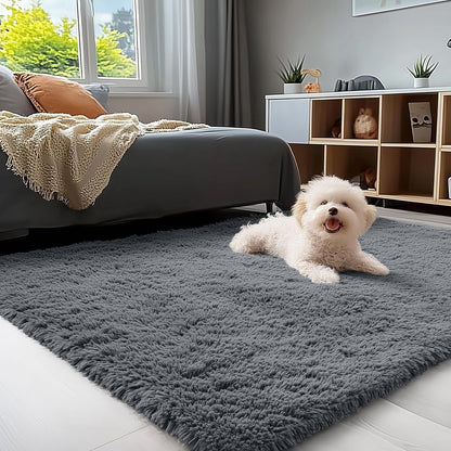 OLANLY Area Rugs - Soft Fluffy Shaggy Indoor Carpet for Living Room & Bedroom | 4x5.9 ft Grey