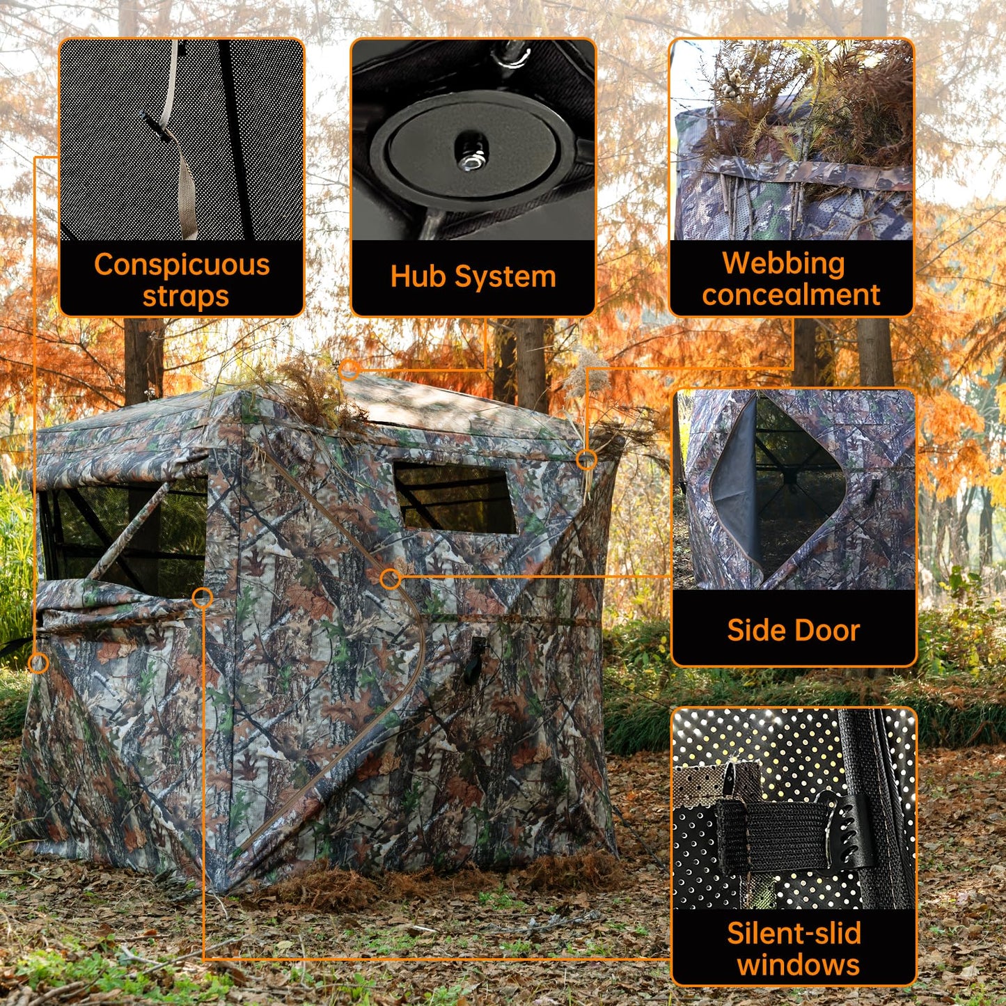 JOMAILIEEL 360 Degree See Through Ground Blinds for Deer and Turkey, Pop Up Deer Blind with Double Doors, Portable Carry Bag and Quiet- Fast Setup