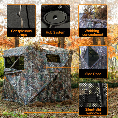 JOMAILIEEL 360 Degree See Through Ground Blinds for Deer and Turkey, Pop Up Deer Blind with Double Doors, Portable Carry Bag and Quiet- Fast Setup