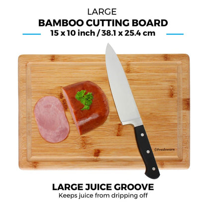 Freshware Freshware Bamboo Cutting Boards for Kitchen with Juice Groove [Set of 2] Wood Cutting Board for Chopping Meat, Vegetables, Fruits, Cheese, Knife Friendly Serving Tray with Handles