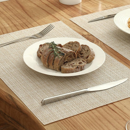 Leetaltree 6PC Grey& 6PC Beige Placemats Set of 12 - Heat Resistant Non-Slip Place mats for Dining Table, Washable Durable PVC Vinyl Woven Table Mats（6PC Grey&6PC Beige）, Grey&beige