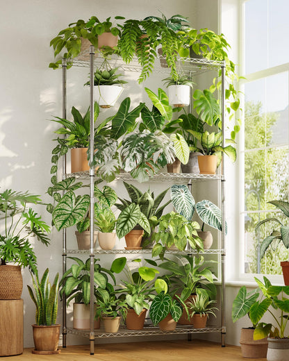 GENTINGBRO Large Plant Shelf Indoor Plant Stand Outdoor 4 Tier for Plants Heavy Duty 3000lbs Plant Rack Storage Shelves Adjustable Tall Plant Holder for Balcony Garden Patio