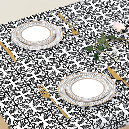 misaya Sqaure Vinyl Table Cloth, Elastic Fitted Flannel Backed Tablecloth, 100% Waterproof Plastic Table Cover Fits Folding Tables for Picnic, Camping, Outdoor (Black, 34" x 34")
